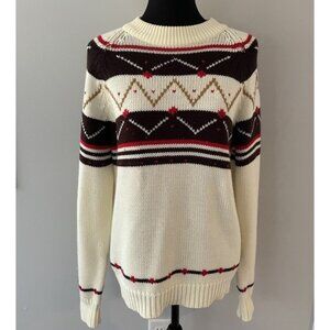 Vintage Women’s Large Acrylic Holiday Sweater High Neck Brown Gold Red